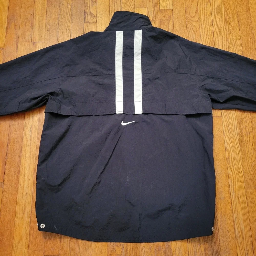 Nike XL Windbreaker‎ Black White Quarter Zip Stripe Vintage Pouch ANORAK 90s